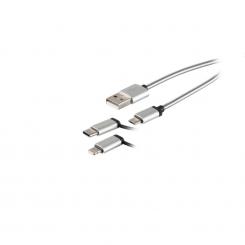 USB-A Ladekabel 3in1 steel silber 1m 